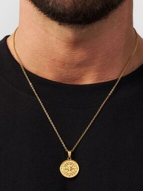 Craftd London Gold Compass Medallion Necklace